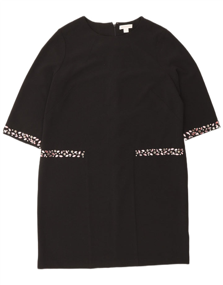Monsoon Womens 3/4 Sleeve Shift Dress UK 16 Large Black Polyester