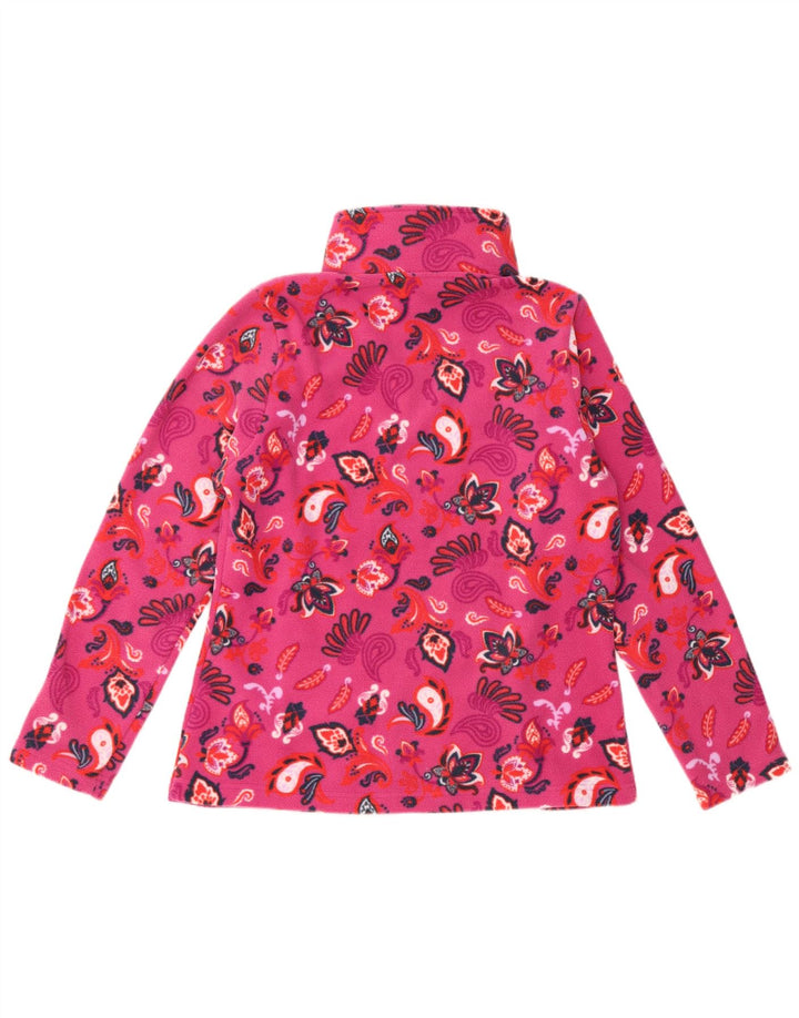 VINTAGE Womens Fleece Jacket IT 46 Large Pink Floral Polyester