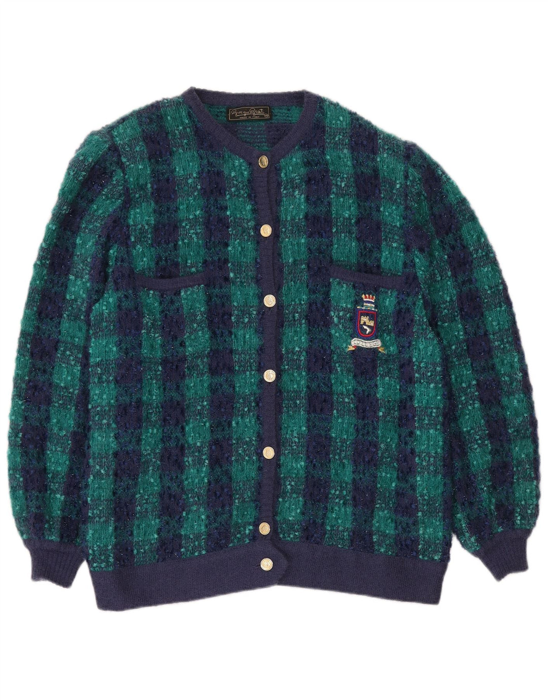 Giorgio Grati Womens Oversized Cardigan Sweater IT 48 XL Navy Blue Check