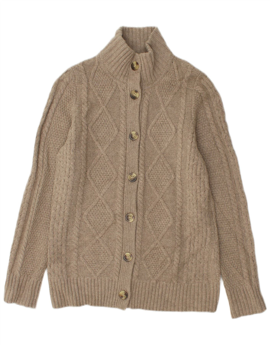 L.L.BEAN Womens Cardigan Sweater UK 12 Medium Beige Merino Wool