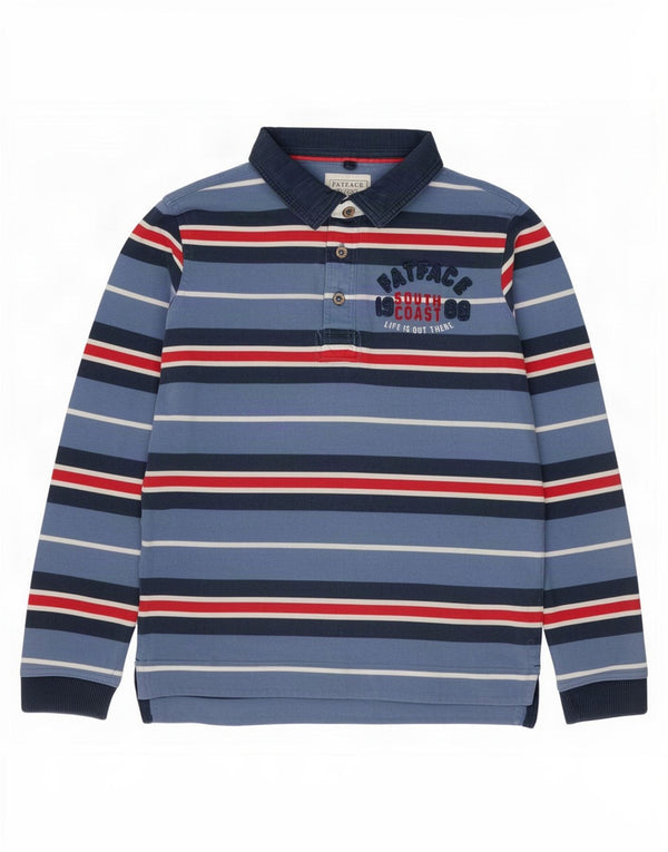 Fat Face Boys Long Sleeve Rugby Polo Shirt 12-13 Years Blue Striped Cotton