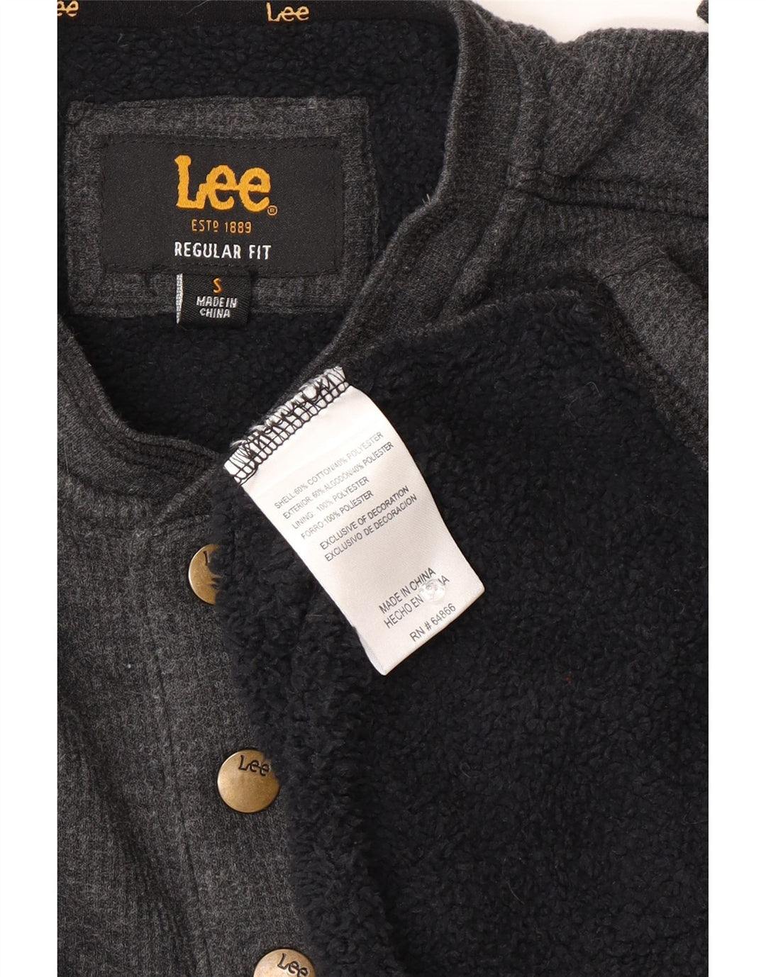 Lee Mens Regular Fit Button Neck Sweatshirt Jumper Small Grey Cotton