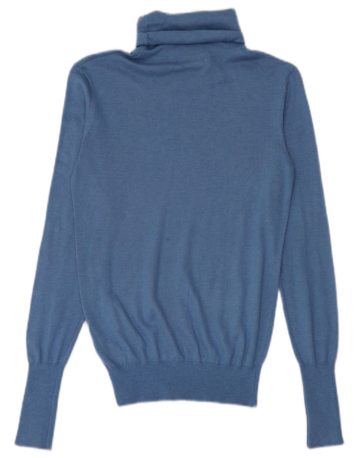 Zara Womens Roll Neck Jumper Sweater UK 10 Small Blue Modal