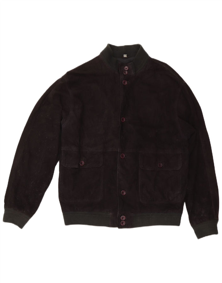 Vintage Mens Suede Bomber Jacket IT 50 Large Black Leather