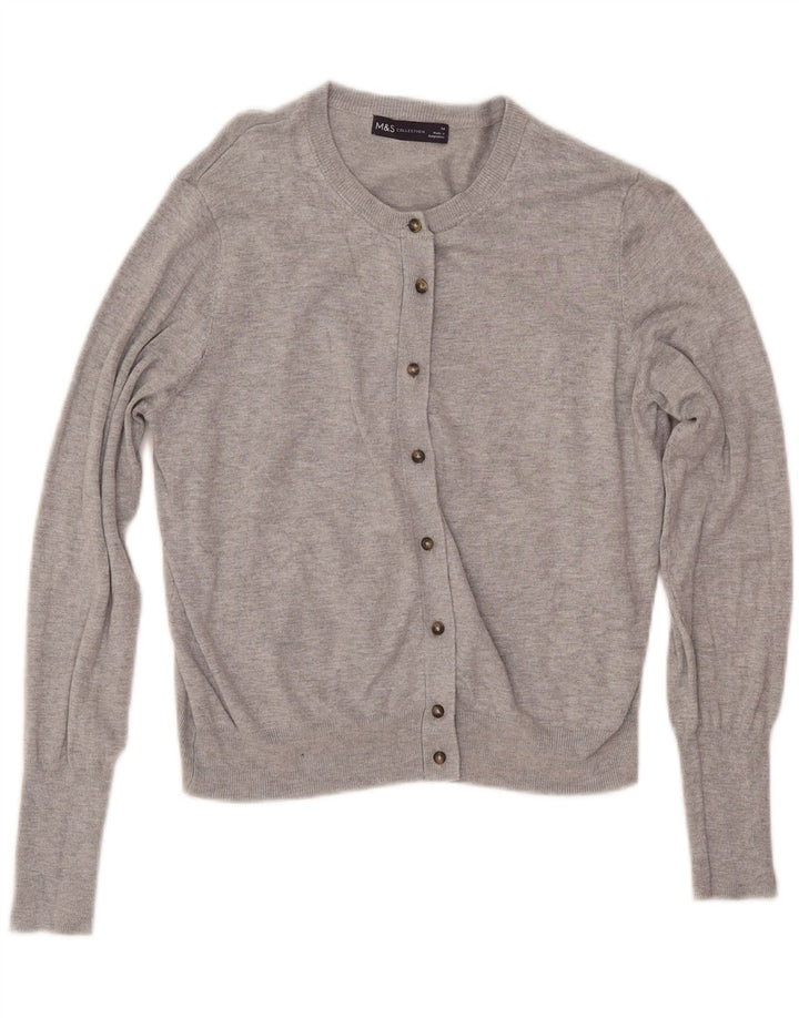 MARKS & SPENCER Womens Crop Cardigan Sweater UK 14 Medium  Grey Viscose