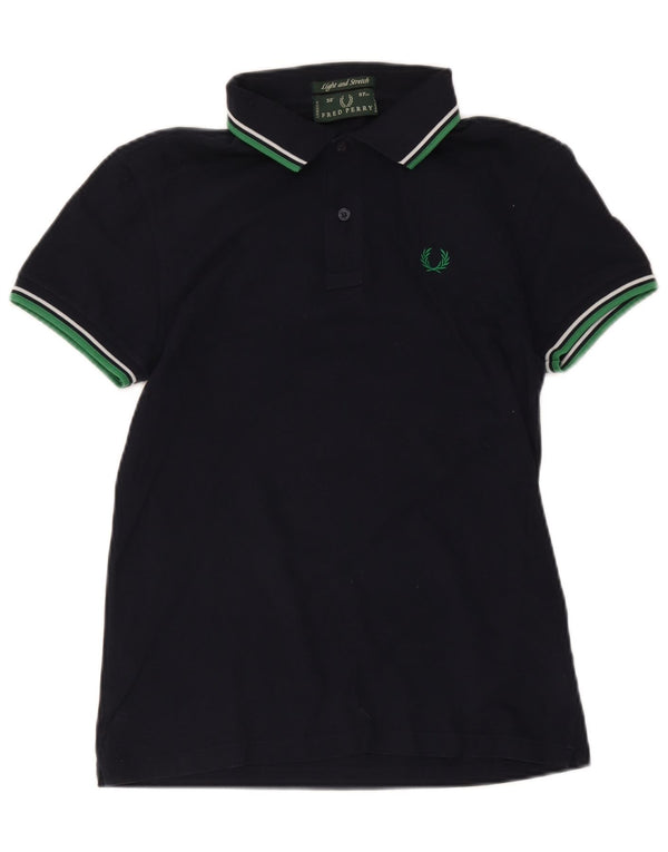 Fred Perry Mens Polo Shirt Small Navy Blue Striped Cotton