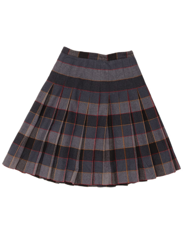 Vintage Womens Knife Pleated Skirt W26 Small Navy Blue Plaid