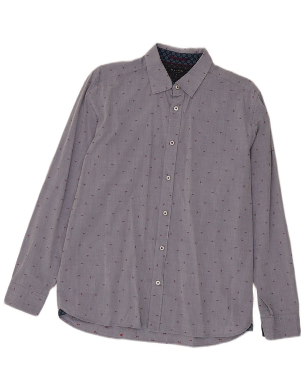 Ted Baker Mens Shirt Size 4 Large Blue Spotted Cotton