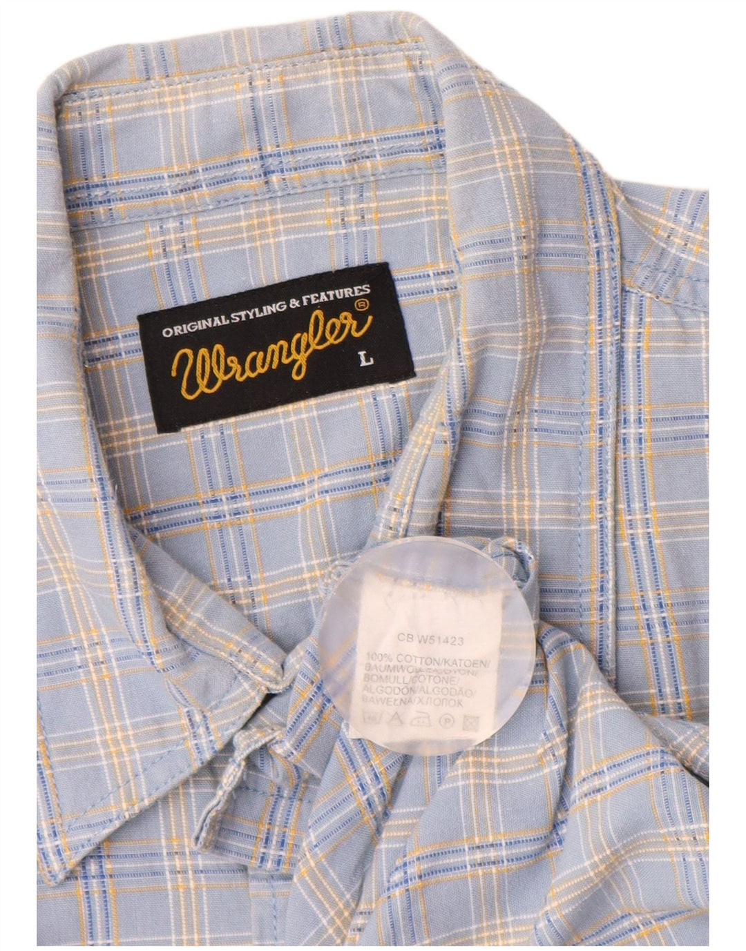 WRANGLER Mens Short Sleeve Shirt Large Blue Check Cotton