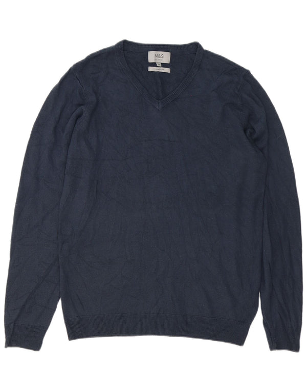 Marks & Spencer Mens V-Neck Jumper Sweater Medium Navy Blue Cashmere