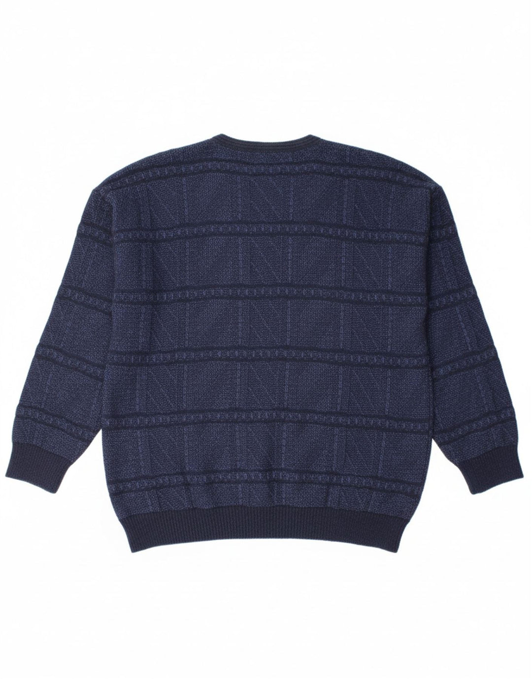 MONELLO Mens V-Neck Jumper Sweater IT 50 Medium Navy Blue Geometric Wool