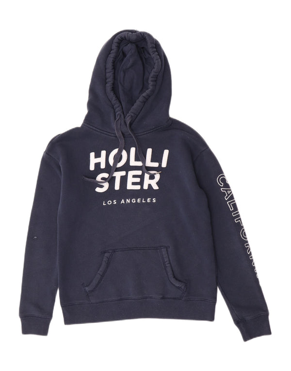 Hollister Womens Oversized Graphic Hoodie Jumper UK 6 XS Navy Blue Cotton