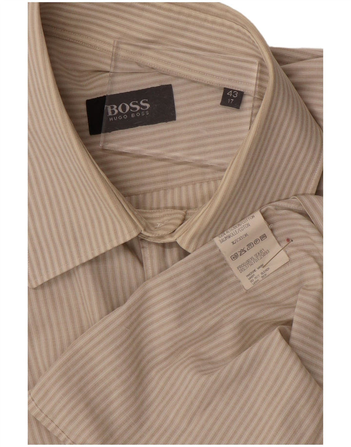 HUGO BOSS Mens Shirt Size 43 17 XL Beige Striped Cotton