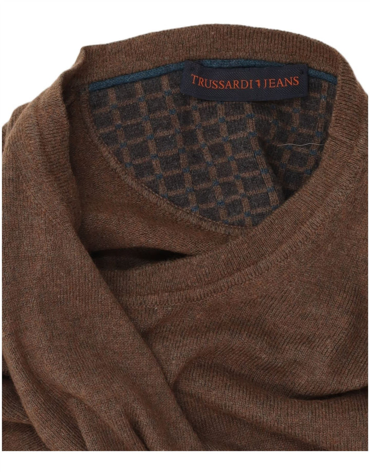 Trussardi Jeans Mens Crew Neck Jumper Sweater Medium Brown