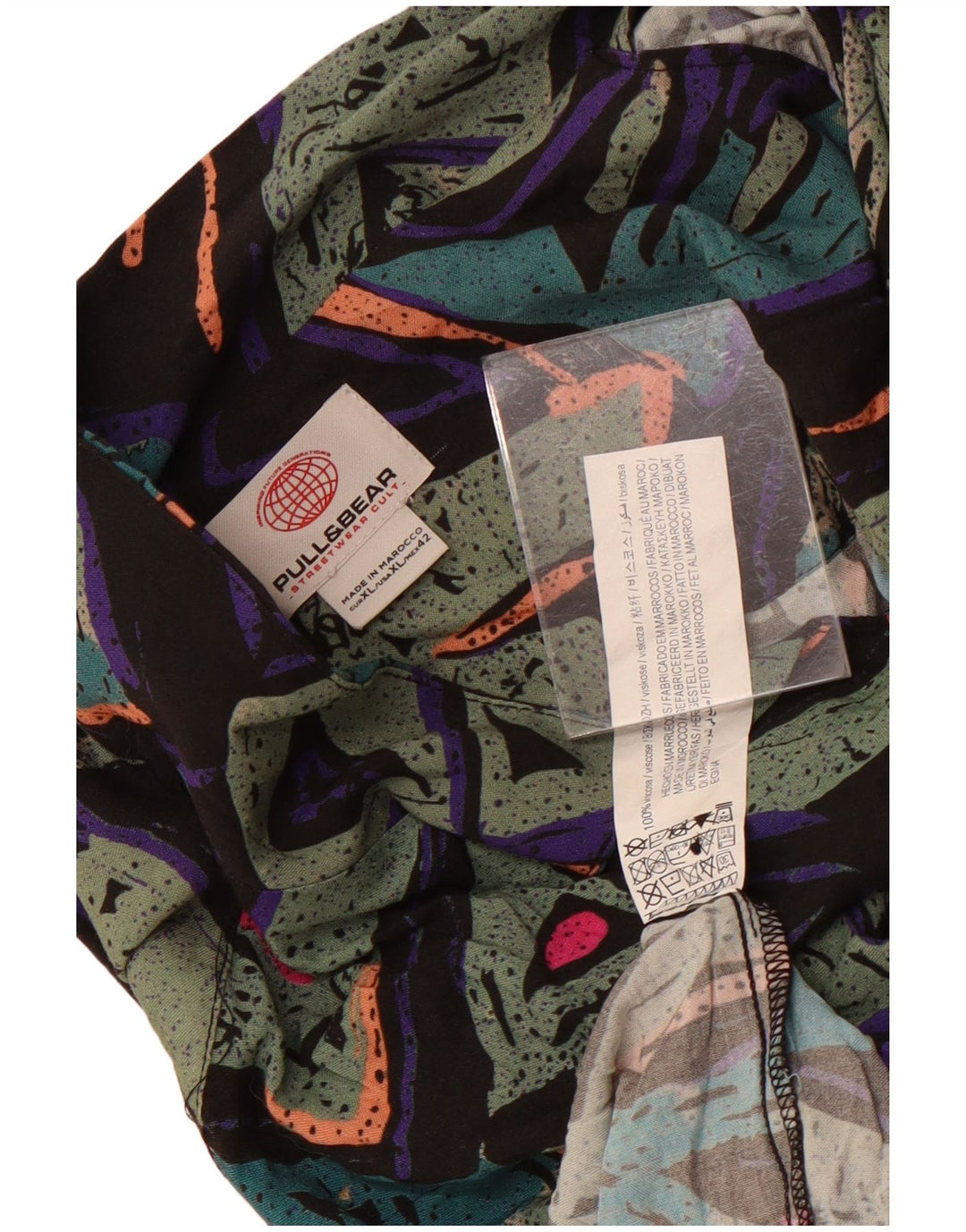 Pull & Bear Mens Short Sleeve Shirt XL Multicoloured Geometric Viscose