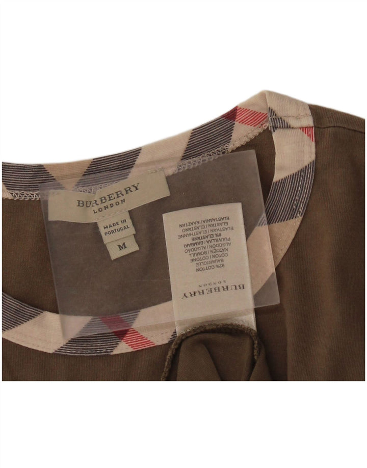 BURBERRY Womens T-Shirt Top UK 12 Medium Khaki Cotton