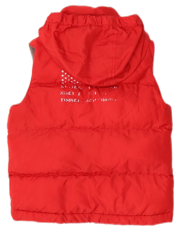 TIMBERLAND Boys Graphic Hooded Padded Gilet 2-3 Years Red Polyester