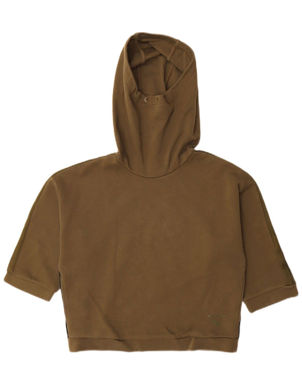 Puma Womens 3/4 Sleeve Hoodie Jumper UK 10 Small Khaki Colourblock