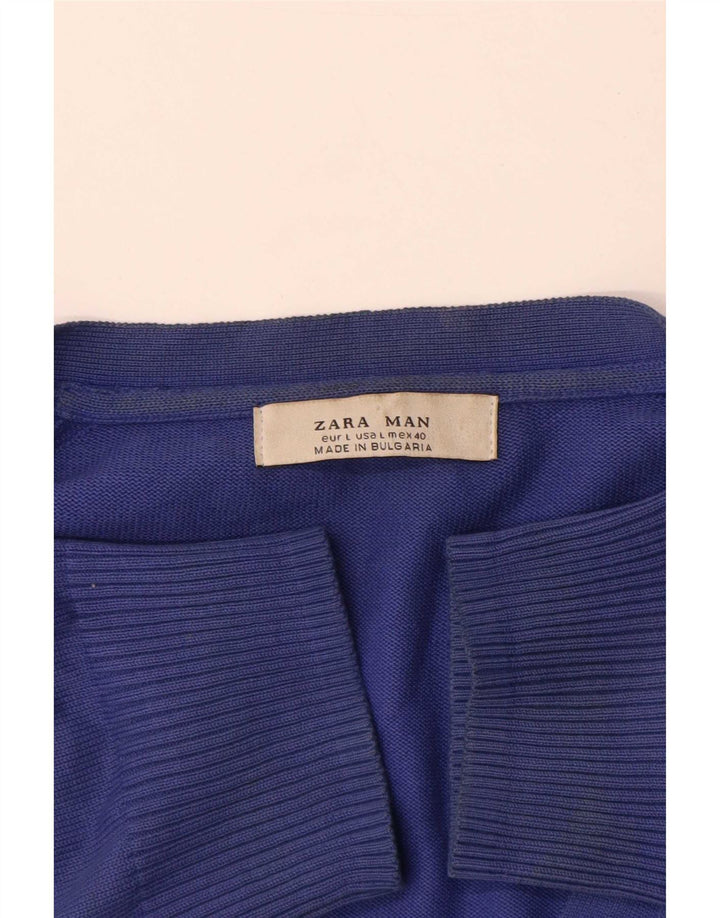 Zara Mens Cardigan Sweater Large Blue