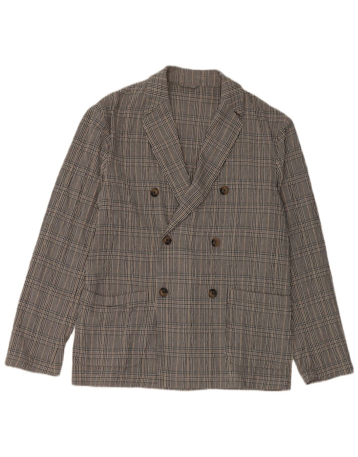 Zara Mens Double Breasted Blazer Jacket UK 38 Medium Black Check Cotton