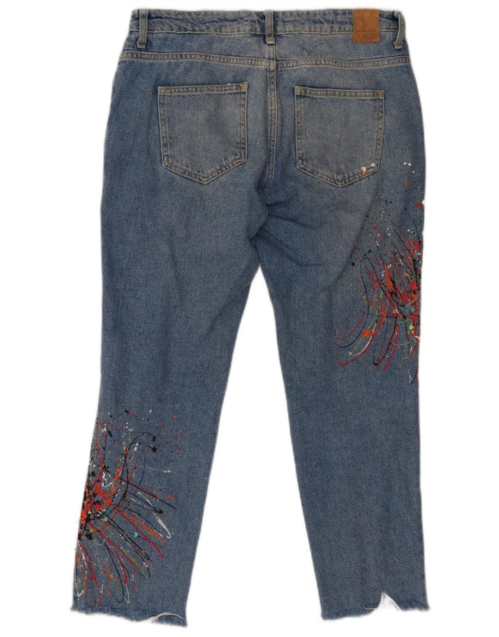 Zara Womens Graphic Cropped Jeans EU 40 Medium W30 L26 Blue Spotted Cotton