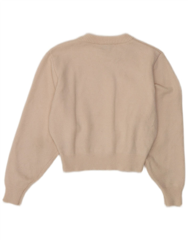 Zara Womens Crop Crew Neck Jumper Sweater UK 12 Medium Off White Viscose