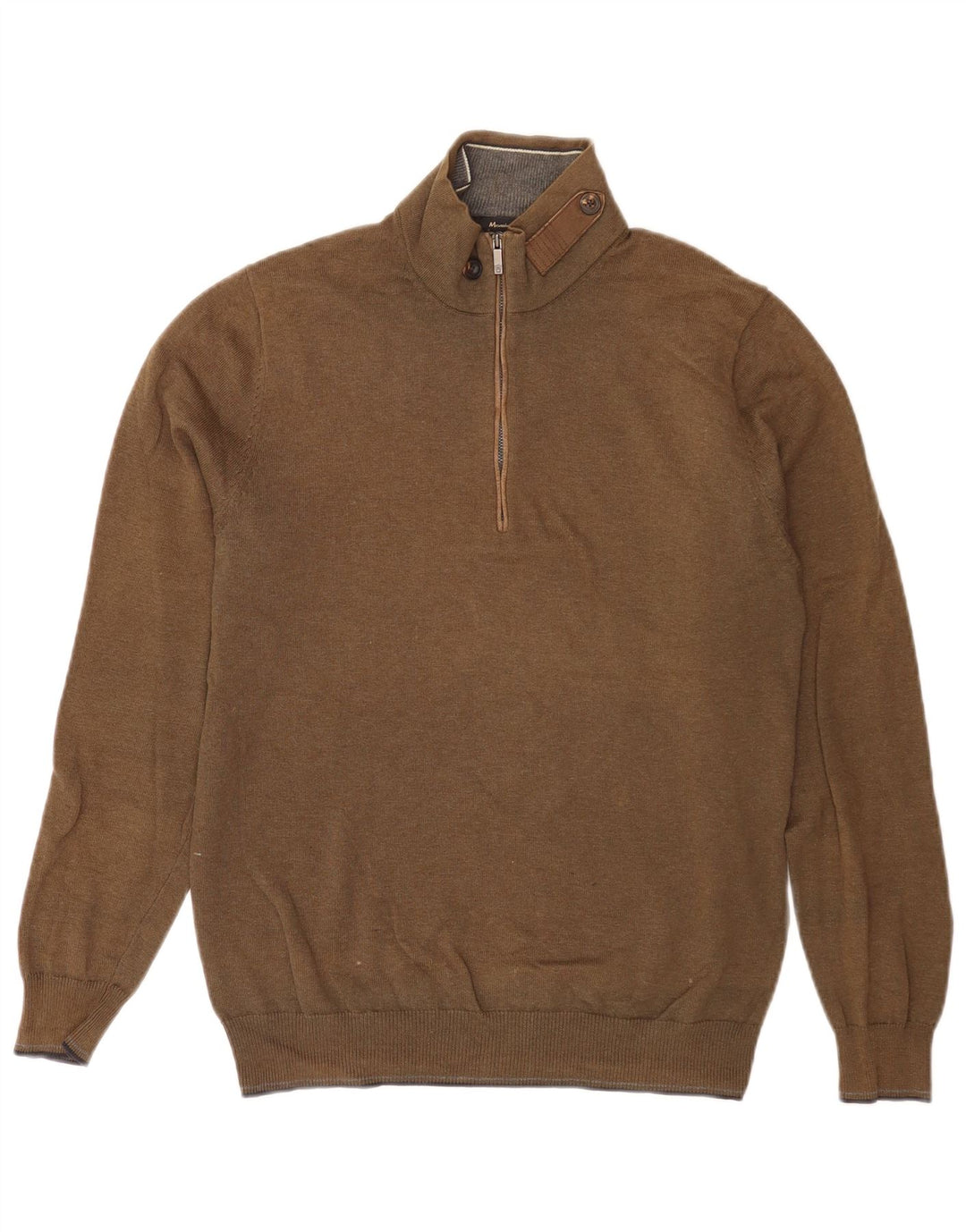 Massimo Dutti Mens Zip Neck Jumper Sweater Medium Khaki