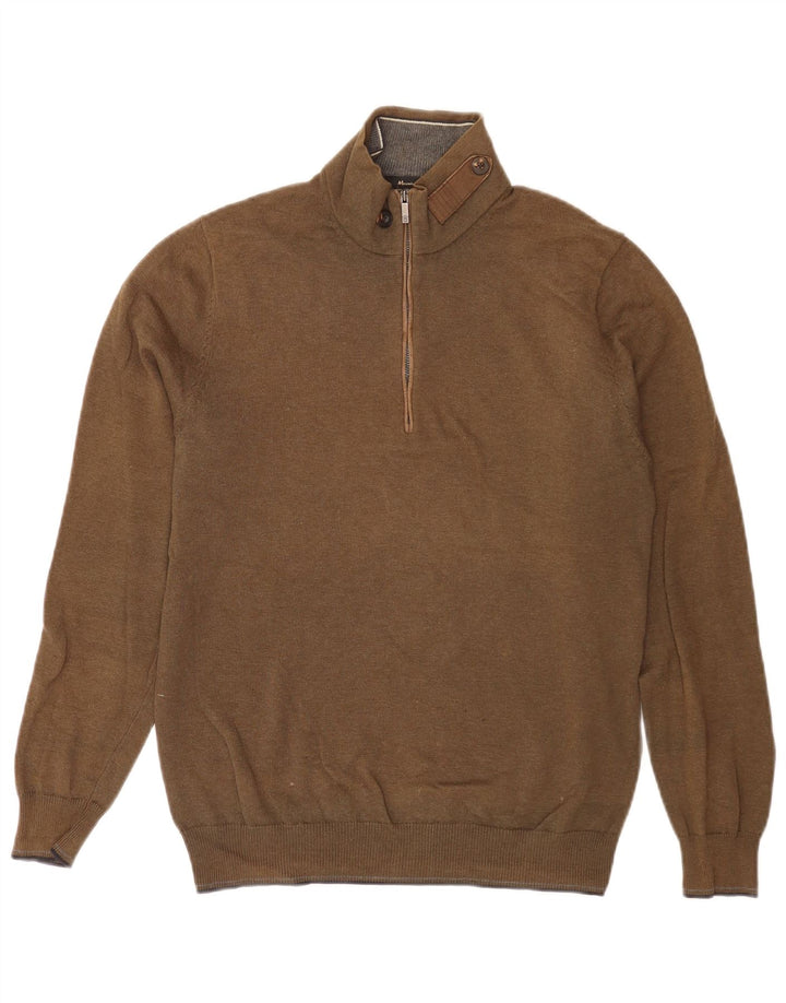 Massimo Dutti Mens Zip Neck Jumper Sweater Medium Khaki
