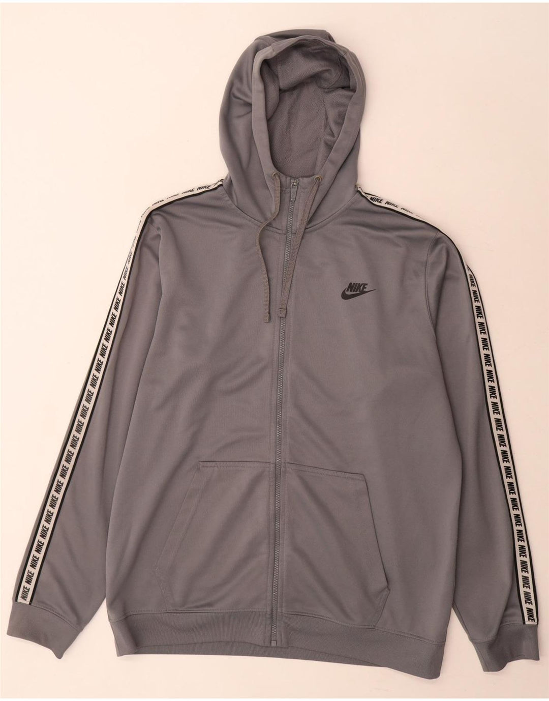 Nike Mens Graphic Zip Hoodie Sweater Large Grey Colourblock Polyester