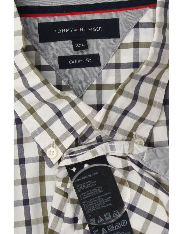 Tommy Hilfiger Mens Custom Fit Shirt 2XL White Gingham Cotton