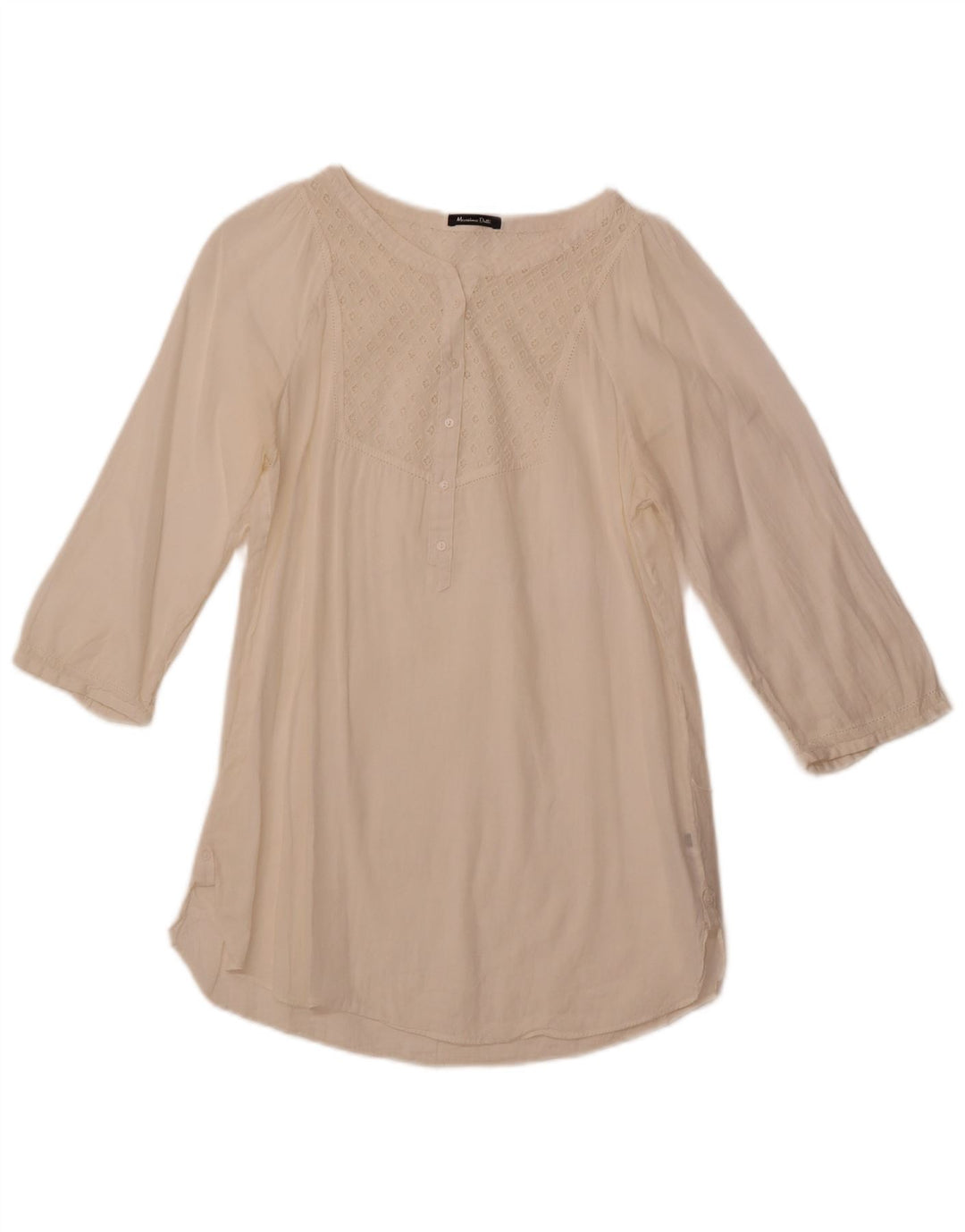 MASSIMO DUTTI Womens 3/4 Sleeve Blouse Top EU 38 Small Off White Ramie
