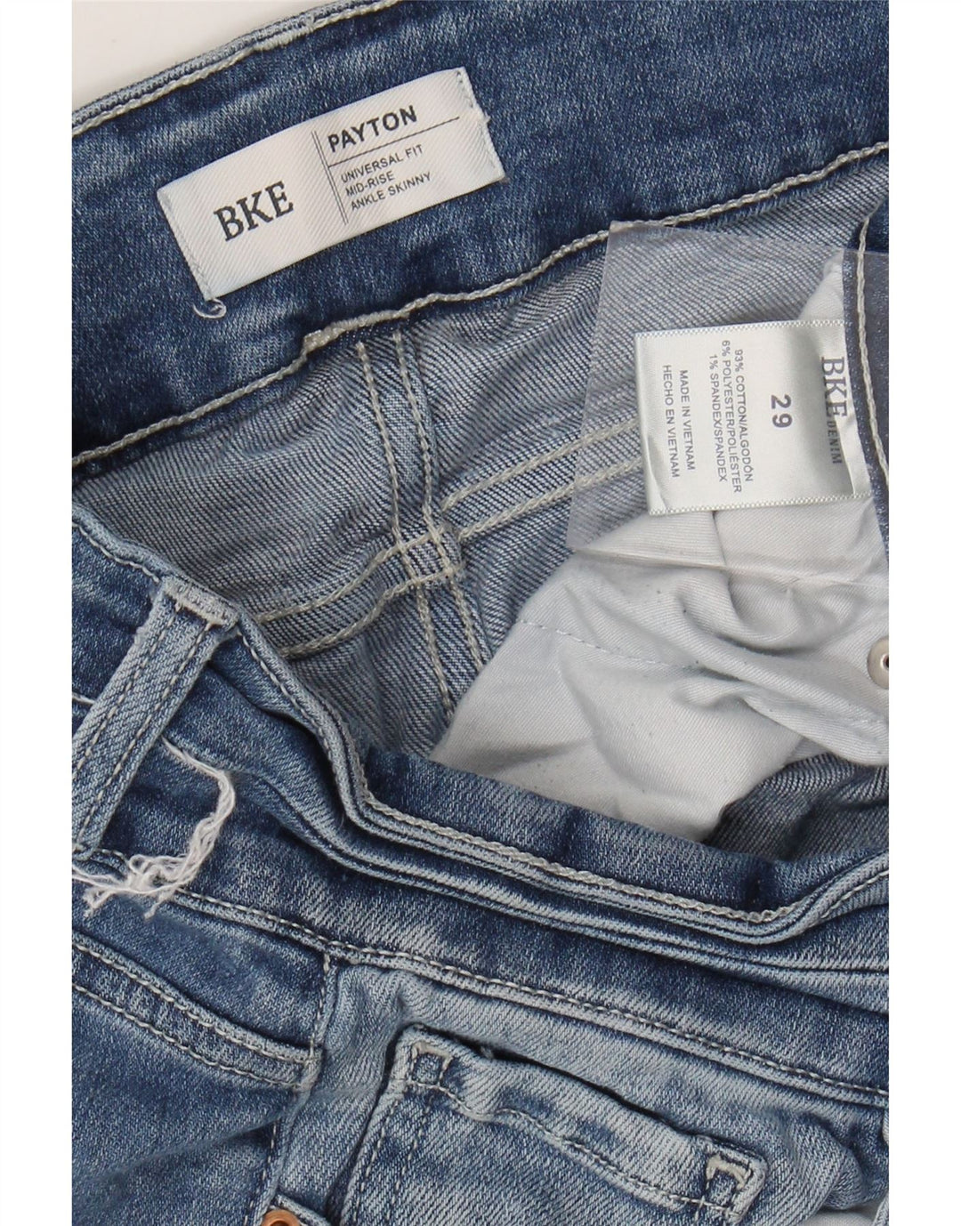 BKE Womens Payton Mid Rise Distressed Skinny Jeans W29 L26 Blue Cotton