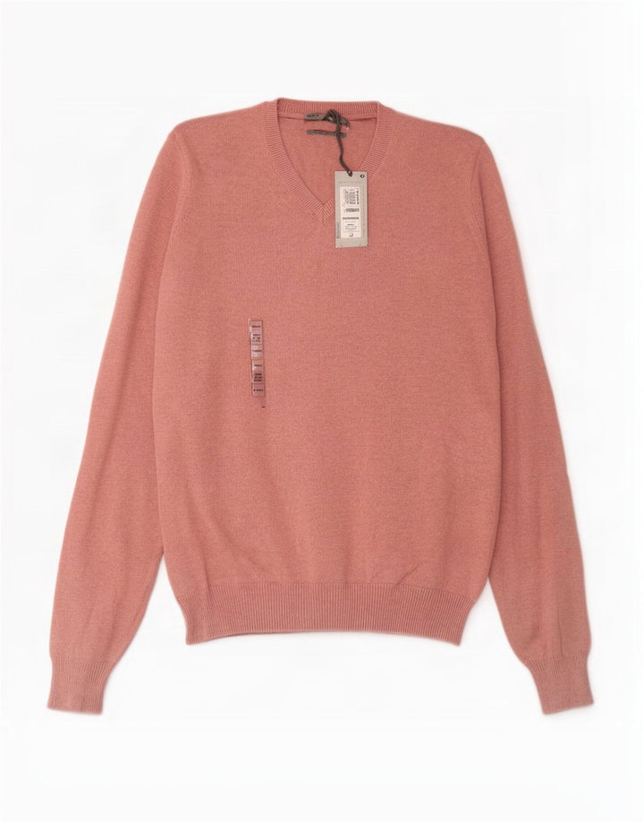 Marks & Spencer Mens V-Neck Jumper Sweater Small Pink Cotton