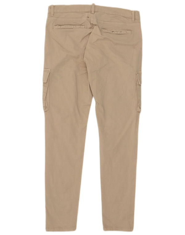 Zara Mens Slim Cargo Trousers EU 42 Large W32 L31 Beige Cotton
