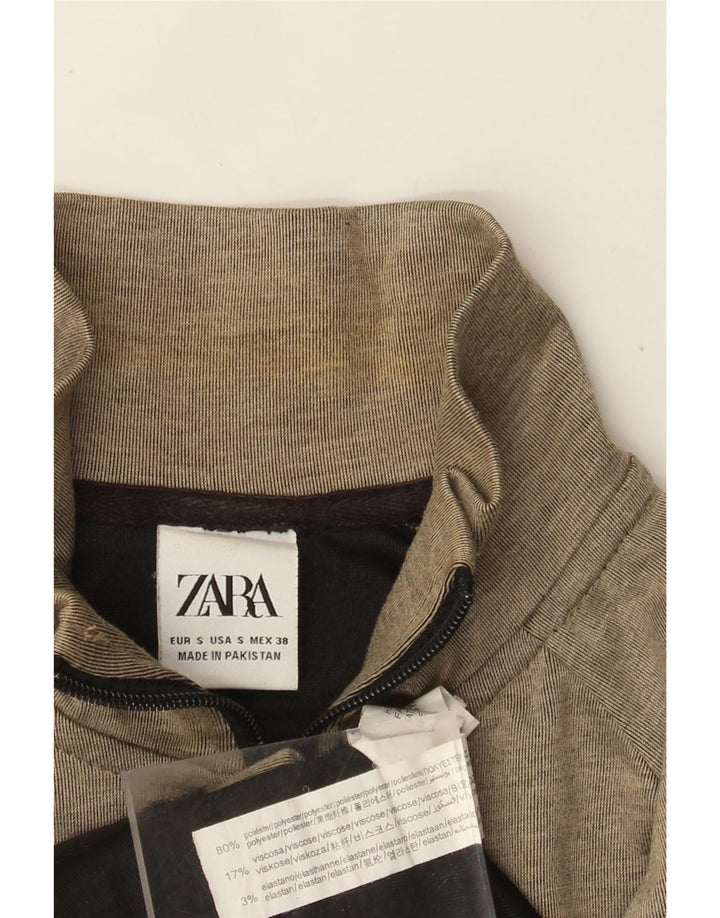 Zara Mens Tracksuit Top Jacket Small Khaki Flecked Polyester