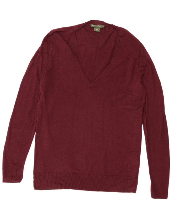 Eddie Bauer Mens V-Neck Jumper Sweater Large Burgundy Cotton