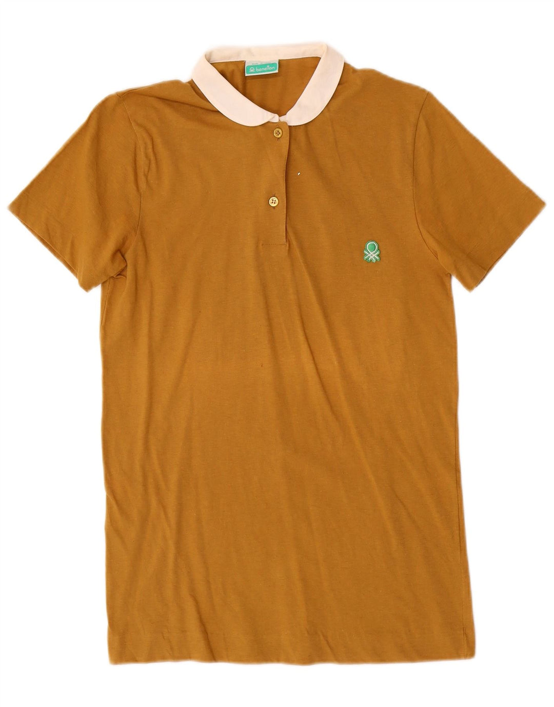 BENETTON Womens Polo Shirt UK 6 XS Brown Colourblock Cotton