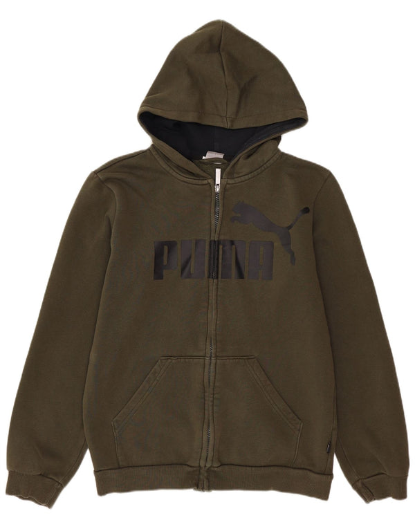 PUMA Boys Graphic Zip Hoodie Sweater 13-14 Years Khaki Cotton