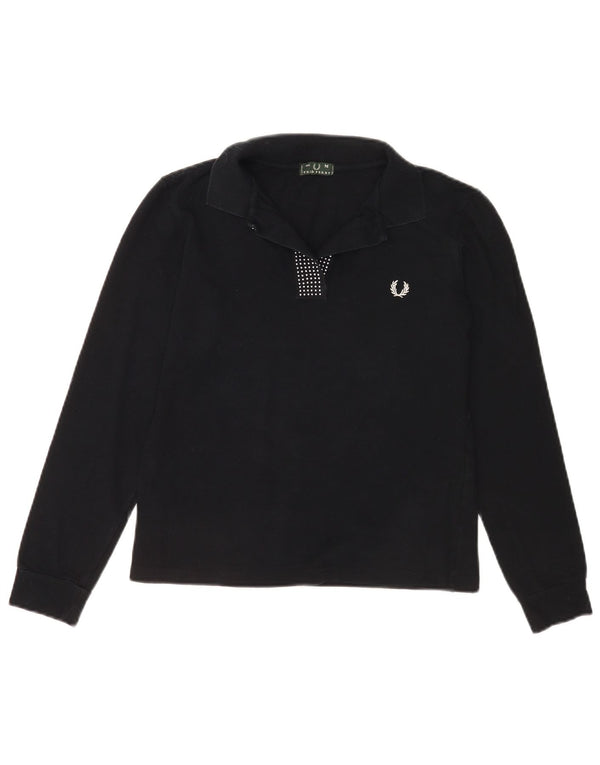 Fred Perry Womens Long Sleeve Polo Shirt UK 12 Medium Black Cotton