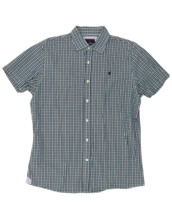 Conte of Florence Mens Short Sleeve Shirt Large Blue Gingham