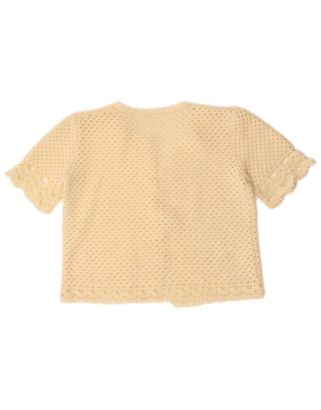 VINTAGE Womens Crop Short Sleeve Cardigan Sweater UK 14 Medium Off White