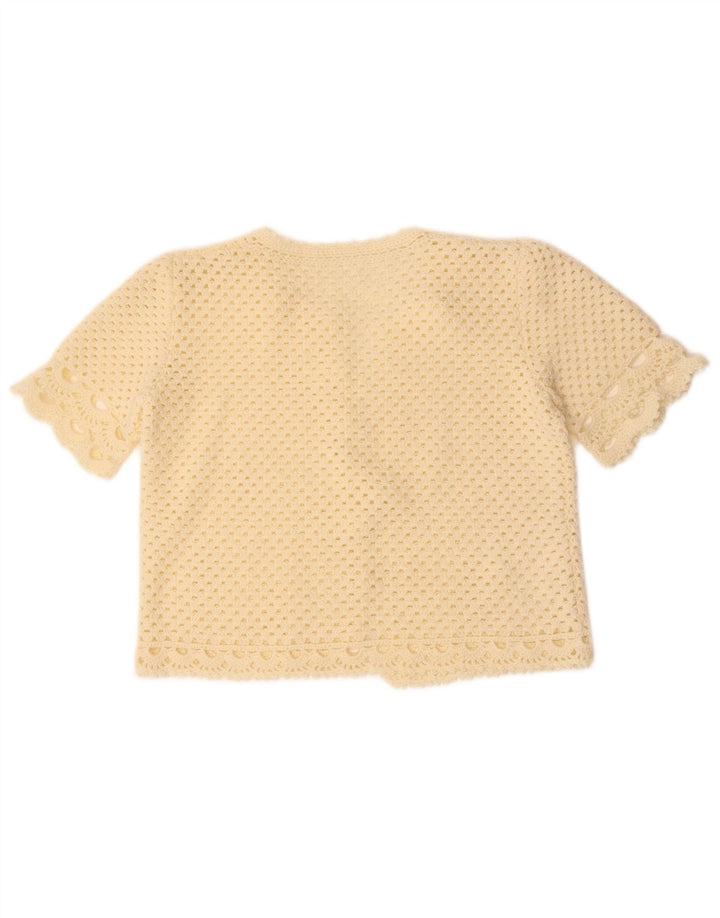 VINTAGE Womens Crop Short Sleeve Cardigan Sweater UK 14 Medium Off White