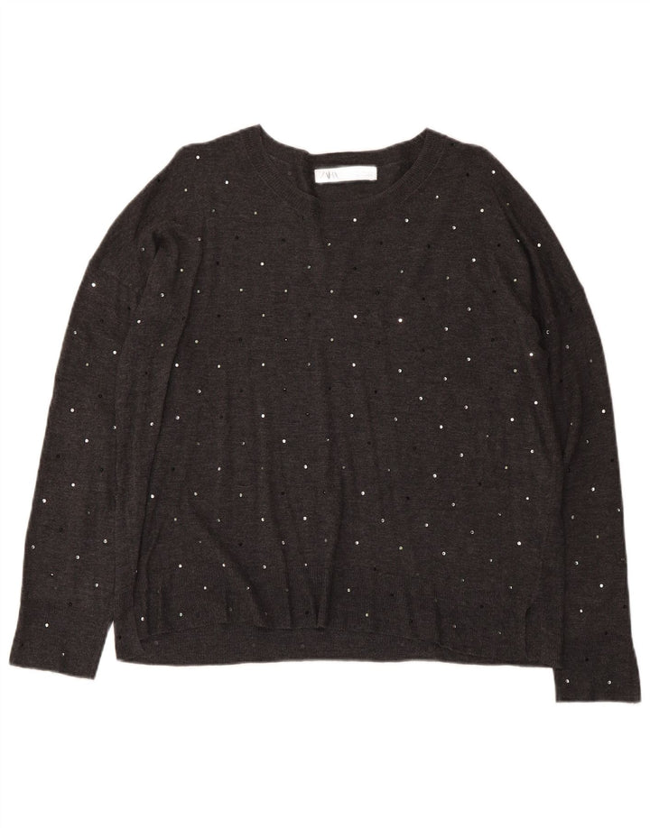 Zara Womens Boat Neck Jumper Sweater UK 14 Medium Grey