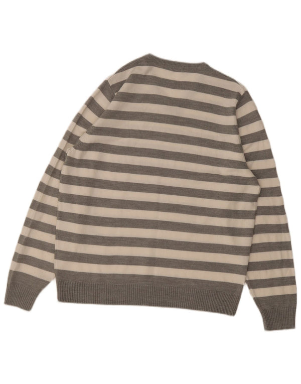 Marks & Spencer Mens Autograph V-Neck Jumper Sweater Medium Grey Striped
