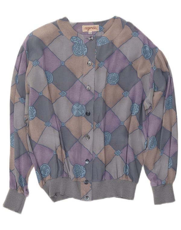AGENDA Womens Shirt Blouse IT 42 Medium Blue Check Silk