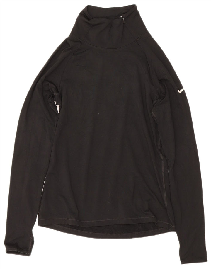 NIKE Womens Dri Fit Zip Neck Pullover Tracksuit Top UK 14 Large Black