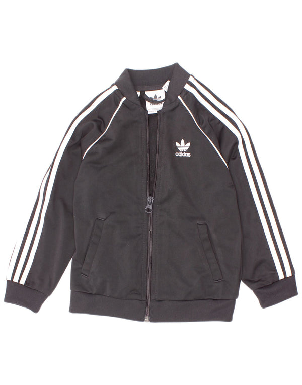 Adidas Boys Tracksuit Top Jacket 2-3 Years Black Polyester