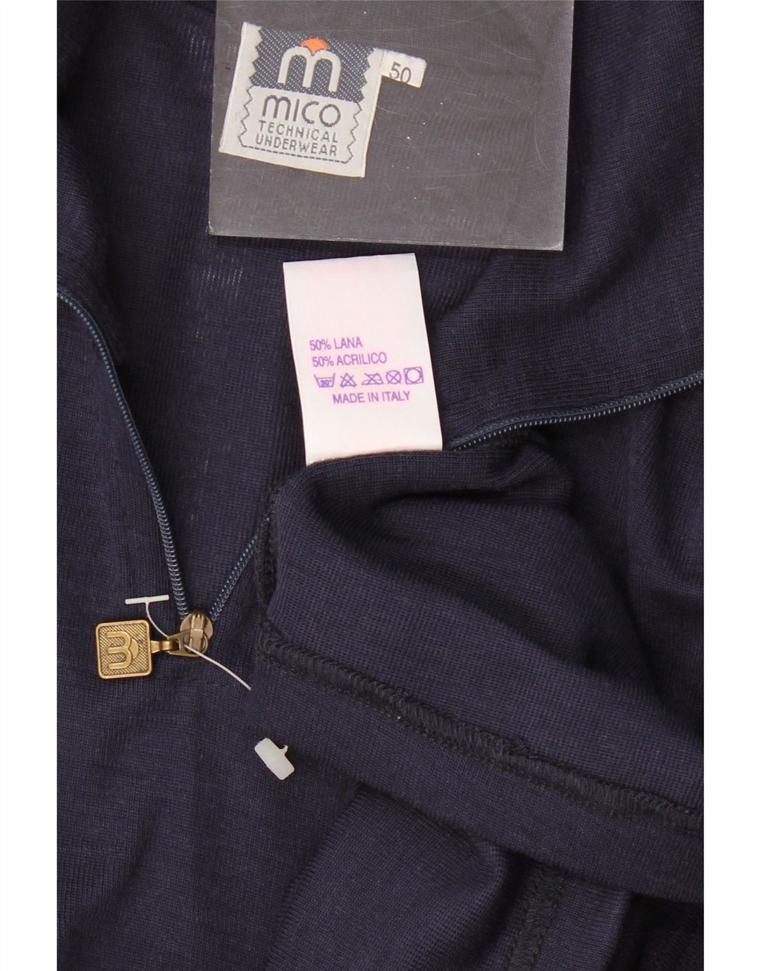 Vintage Mens Zip Neck Jumper Sweater IT 50 Medium Navy Blue Wool