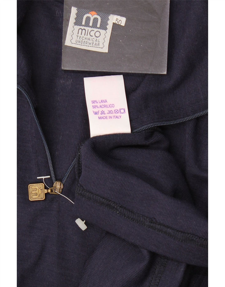 Vintage Mens Zip Neck Jumper Sweater IT 50 Medium Navy Blue Wool