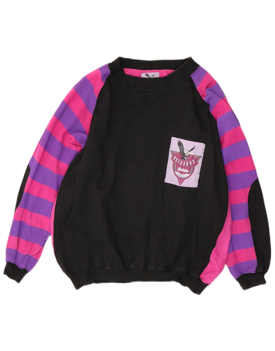 VINTAGE Womens Oversized Sweatshirt Jumper UK 14 Medium Black Colourblock